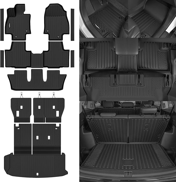 Floor Mats for 2024-2026 Toyota Grand Highlander 8 Seat/Bench Seat, Trunk Mat and Backrest Mat & Door Sill Guard All Weather TPE Protector for Toyota Grand Highlander Accessories