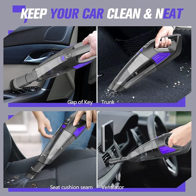 ATONEP Handheld Vacuum Cordless Cleaner,Powerful Portable and Dust Buster Hand Vcauum Rechargeable with Large-Capacity Battery for CarPetOfficeHome (Purple)