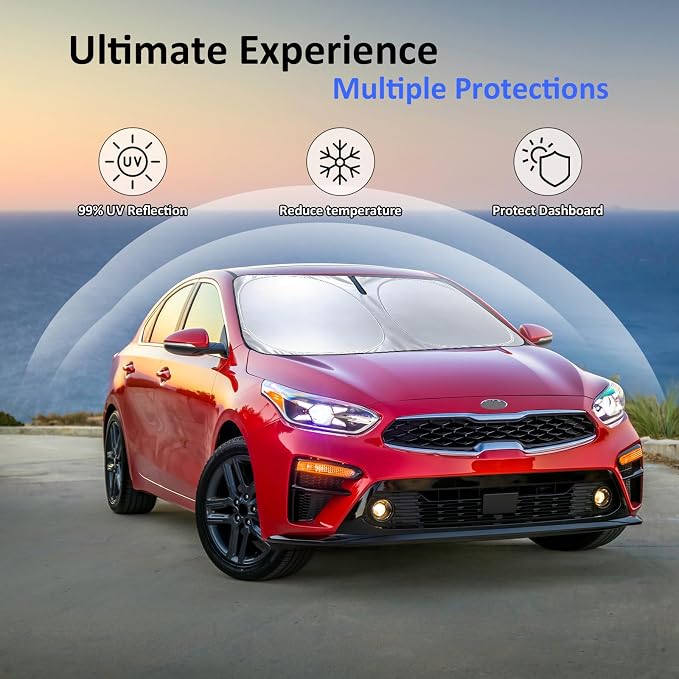 Windshield Sun Shade for Kia Forte 2019-2024, Car Front Window Sunshade with 240T Sun Visor Protector Blocks UV Rays Heat Sun Shield Accessories