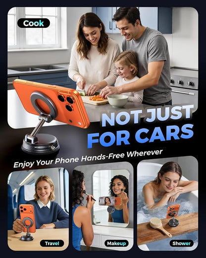2026 Upgraded Vacuum Magnetic Car Phone Holder, 85LBS Strongest Suction & 2600gf Magnetic for Magsafe Car Mount, 360° Adjustable Foldable Cell Phone Holders for Your Car for iPhone 17 Pro Max 16 15