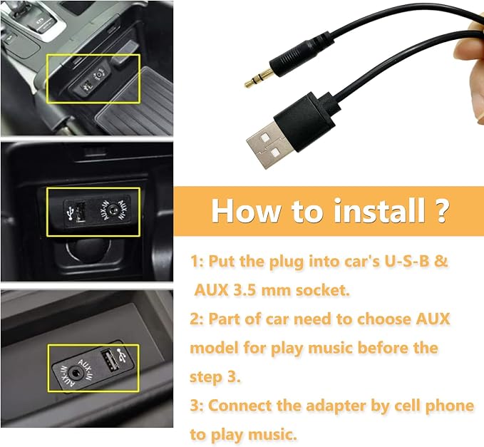 AMI MDI MMI Car Aux Receiver Music Streaming Adapter Compatible for Mini Coop-ers with USB & 3.5mm AUX Power Port