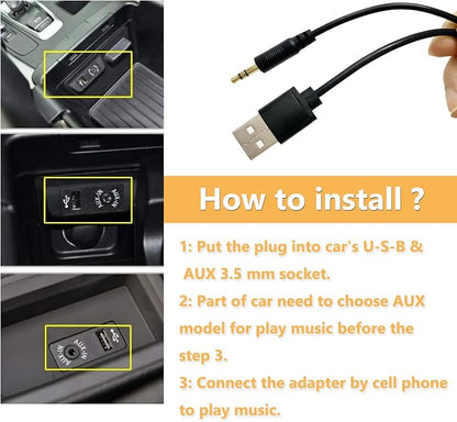 AMI MDI MMI Car Aux Receiver Music Streaming Adapter Compatible for Mini Coop-ers with USB & 3.5mm AUX Power Port