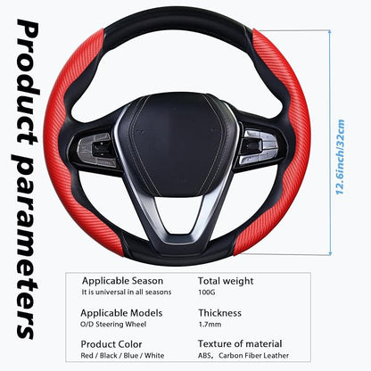 WOCOCN 2pcs Car Steering Wheel Cover,Anti-Skid Carbon Fiber Steering Wheel Protector for Men Women,Multiple Color Options,Universal for Most Car Interiors Accessories (Red)