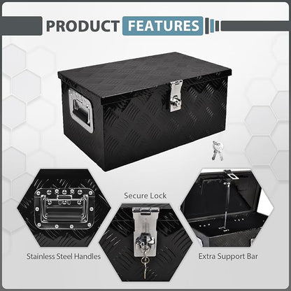 20 Inch Aluminum Truck Bed Tool Box, 5 Bar Tread Truck Tool Box with Lock&Keys, Heavy Duty Waterproof Flatbed tool box for Vans, Trailers, RVS，Trucks, Black(20"X12"X9.5")
