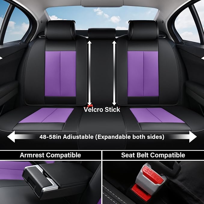 Coverado Car Seat Covers Full Set, Seat Covers for Cars, Automotive Seat Covers, Waterproof Nappa Leather Front Seats and Back Car Seat Protector, Universal Fit for Most Cars SUV Trucks,Black&Purpe