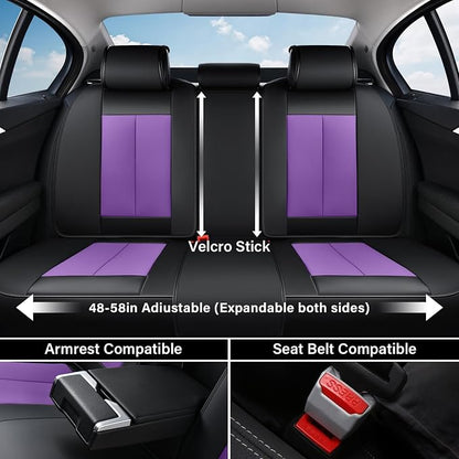 Coverado Car Seat Covers Full Set, Seat Covers for Cars, Automotive Seat Covers, Waterproof Nappa Leather Front Seats and Back Car Seat Protector, Universal Fit for Most Cars SUV Trucks,Black&Purpe