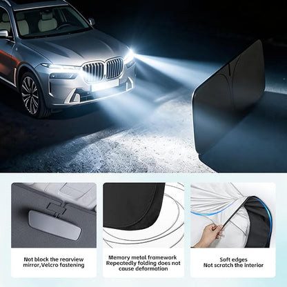 Windshield Sun Shade for BMW X7 2018-2026 Sunshade 300T Windshield Cover Shield Protector Blocks UV Rays Custom Fit X7 Front Window Shades Windshield Accessories Keep Cool Foldable