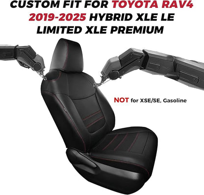 FREESOO RAV4 Seat Covers Full Set Custom Fit for Toyota Rav4(Only Hybrid) 2019 2020 2021 2022 2023 2024 2025 LE/XLE/XLE Premium/Limited, Faux Leather Car Seat Cover, Airbag Compatible, Black Red