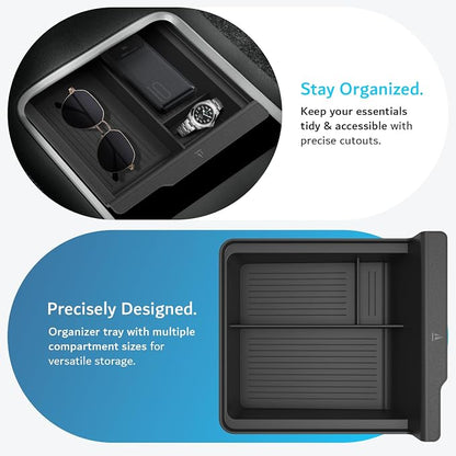 TUDIA Center Console Organizer Tray Designed for Tesla Model 3 (2021-2023) / Model Y (2021-2024) - [NOT Compatible with Model 3 2024/2025] Smooth Slide Silicone Interior Storage Accessories