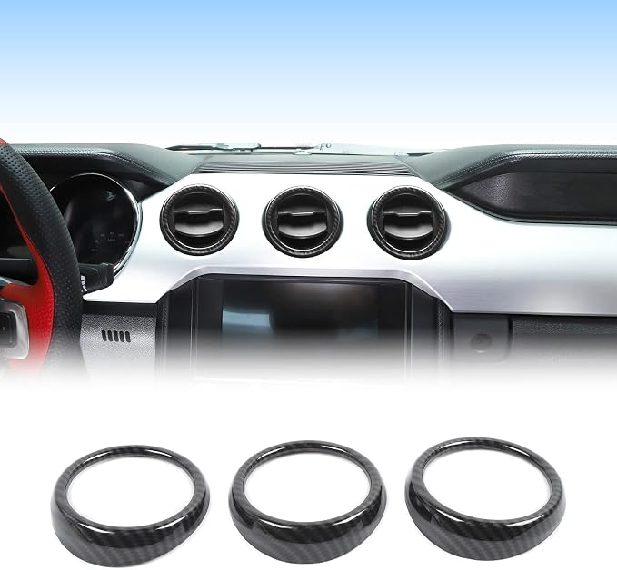RT-TCZ Center Console Air Conditioner Outlet Vent Trim Cover Ring Interior Accessories for Ford Mustang 2015-2022,3PCS (Carbon Fiber Grain)
