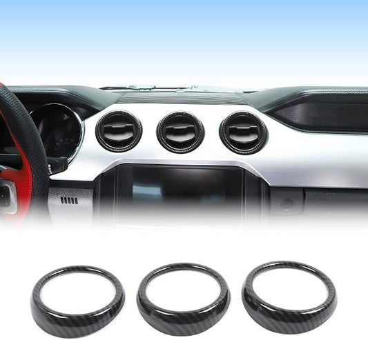 RT-TCZ Center Console Air Conditioner Outlet Vent Trim Cover Ring Interior Accessories for Ford Mustang 2015-2022,3PCS (Carbon Fiber Grain)