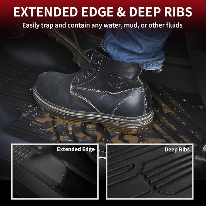 LASFIT Front Floor Mats for Ford F-150 2015-2026 | F150 Lightning 2022-2025 SuperCrew & Super Cab Carpet Floor All Weather Car Liners TPE Truck Mats-First Row Only, 2pcs Black