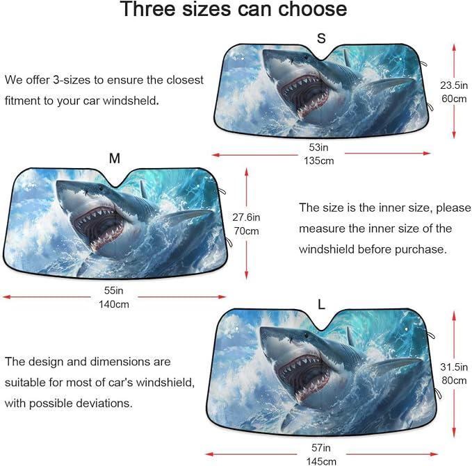 Windshield Sun Shade Cute Shark Blue Ocean Wave Front Window Block UV Shades Visor Reflective Retractable for Car SUV Trucks