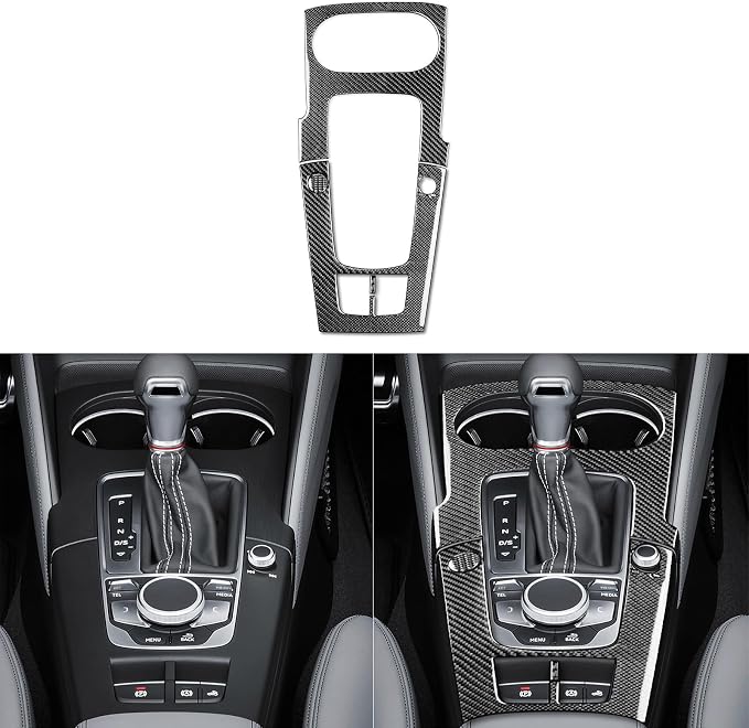 Real Premium Carbon Fiber Sticker Compatible with Audi A3 S3 RS3 8V 2013 2014 2015 2016 2017 2018 2019 Car Gear Shift Panel Water Cup Holder Frame Decor Kit Auto Interior Accessories 4pcs Black