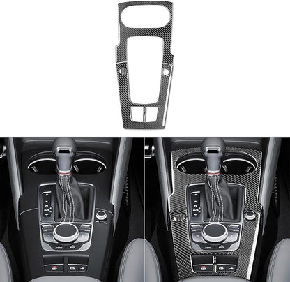 Real Premium Carbon Fiber Sticker Compatible with Audi A3 S3 RS3 8V 2013 2014 2015 2016 2017 2018 2019 Car Gear Shift Panel Water Cup Holder Frame Decor Kit Auto Interior Accessories 4pcs Black