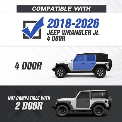 Running Boards Compatible with 2018-2026 Jeep Wrangler JL JLU Unlimited 4 Doors, Heavy-Duty Steel Nerf Bars Two Stairs Design Side Steps Bolt-on Step Plates Rock Sliders Rail