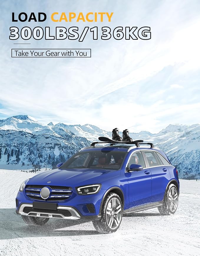 Tuyoung 300lb Lockable Roof Rack Cross Bars Compatible with Mercedes Benz GLC 2016-2022 with Flush Side Rails, Heavy Duty Aluminum Crossbar Cargo Bars Canoe Kayak Snowboard Rooftop Carrier Luggage