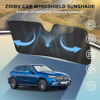Car Windshield Sun Shade for 2016-2022 Mercedes-Benz GLC SUV GLC300 GLC350 GLC400 GLC450-5-Layer Bubble Foldable Front Window Sunshade Sun Visor Accessories - Blocks Heat & UV Rays