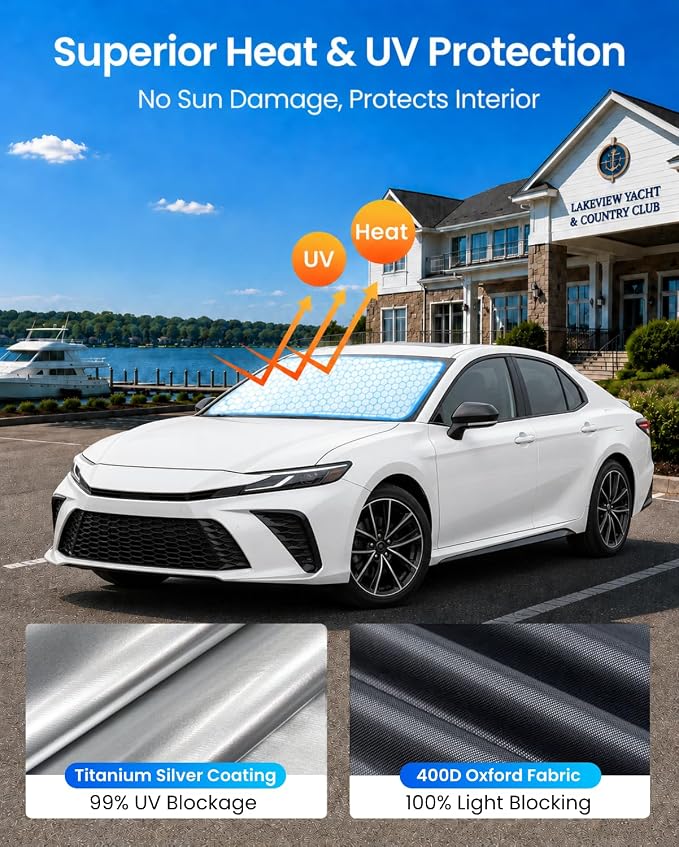 REEVAA Upgraded for Toyota Camry 2026-2018 Windshield Sunshade [Tailored Fit, 99% Sun Protection] Foldable Sun Shade Car Accessories with Storage Bag