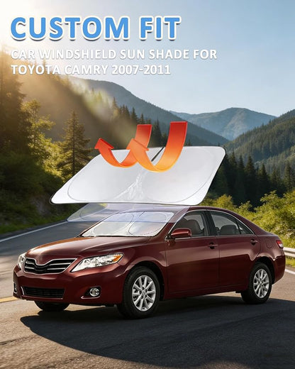 Windshield Sun Shade for 2007-2011 Toyota Camry LE XLE Hybrid SE XSE, Front Window Sunshade Foldable Sun Visor Car Protect from UV Rays & Heat Blocker, Fully Covered Keep Interior Cooler Accessories