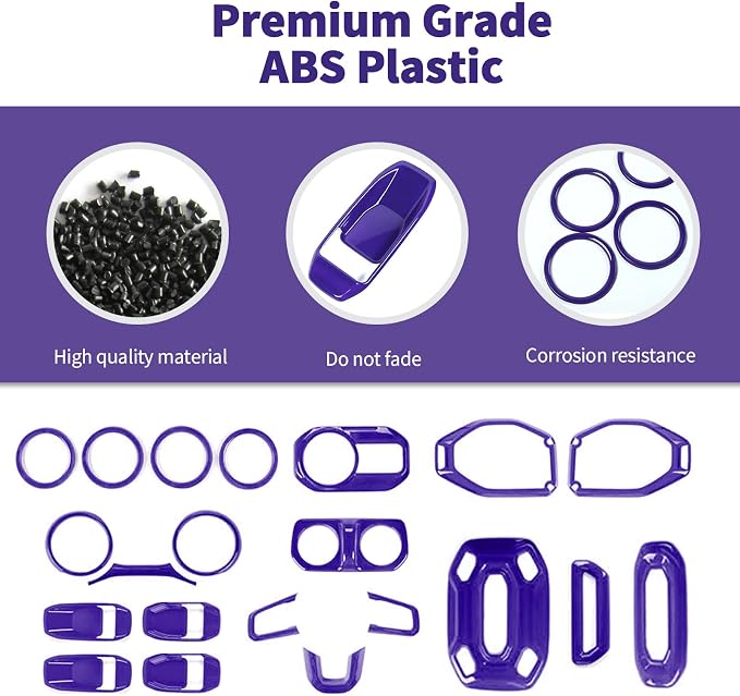 21PCS Full Set Interior Trim Kit for 2018-2023 Jeep Wrangler JL JLU,Side Outlet Door Handle Bowl Roof Reading Light Cover Trim (Purple)