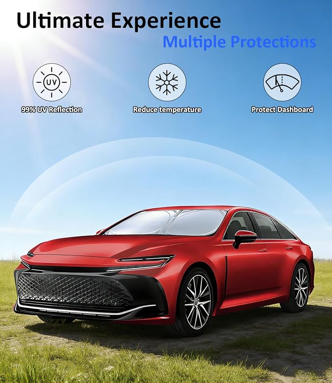 Windshield Sun Shade for Toyota Camry 2018-2024 Accessories, Car Front Window Sun Visor & Heat Shield | 240T Sunshade Protection Blocks UV Rays Keep Your Car Cooler