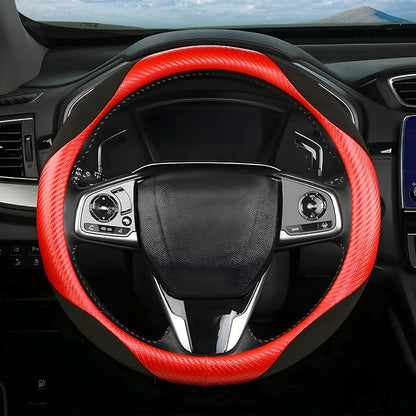 Steering Wheel Cover for Women and Men, Carbon Fiber Plush Steering Wheel Cover Soft Anti-Slip Comforting, Universal 15 Inches Steering Wheels Accessories (Carbon Fiber Red/Black)