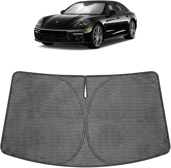 Proadsy Windshield Sun Shade Custom Fit Porsche Panamera 2017-2026 Ice Crystal Black Front Window Sunshade UV and Heat Blocker Foldable Visor Keeps Car Cooler for Summer Parking and Daily Use