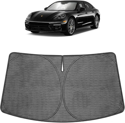 Proadsy Windshield Sun Shade Custom Fit Porsche Panamera 2017-2026 Ice Crystal Black Front Window Sunshade UV and Heat Blocker Foldable Visor Keeps Car Cooler for Summer Parking and Daily Use