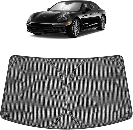 Proadsy Windshield Sun Shade Custom Fit Porsche Panamera 2017-2026 Ice Crystal Black Front Window Sunshade UV and Heat Blocker Foldable Visor Keeps Car Cooler for Summer Parking and Daily Use