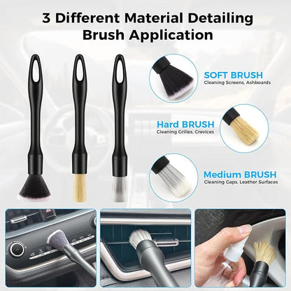 17Pcs Car Cleaning Kit Windshield Cleaner Tool with 3 Extra Microfiber Pads Car Interior Detailing Brushes Dash Duster & Microfiber Towels All-in-One Car Cleaning Supplies for Women Men