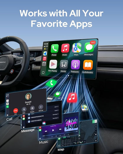 2-in-1 Wireless CarPlay & Android Auto Wireless Adapter, One-Click Switch for Apple iPhone and Android, Converts Wired to Wireless, Plug and Play for USB/USB-C, Compatible with 1000+ Vehicles