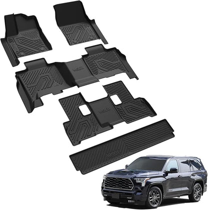 LASFIT Floor Mats & Cargo Mat for Toyota Sequoia 2023-2026 (Not fit 7-Seater w/o Center Console), TPE All Weather Protection Car Liners Custom Fit for Sequoia 1st & 2nd & 3rd Row & Trunk Mats, Black