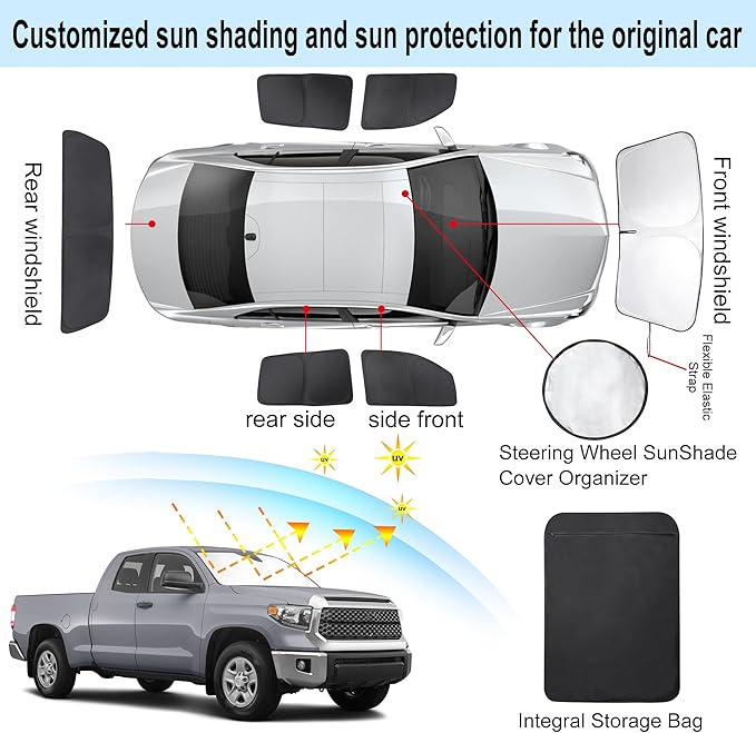 TINGLU Window Shades for Toyota Tundra 2007-2021 Accessories Full Windows Windshield Sun Shade Sun UV Rays Privacy Protection for Camping 6PCS