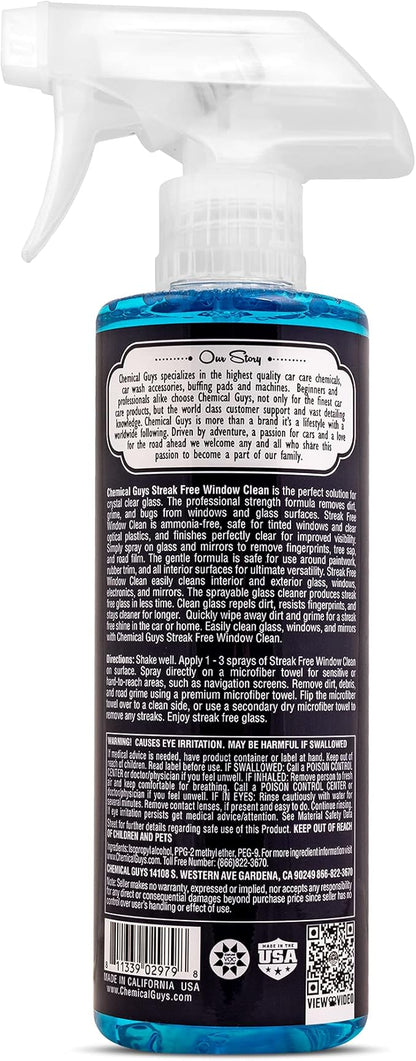 Chemical Guys Streak Free Glass and Window Cleaner - Works on Glass, Windows, Mirrors, and Screens, Ammonia-Free and Safe on Tinted Windows, for Cars, Trucks, SUVs, and Home Use - 16 oz