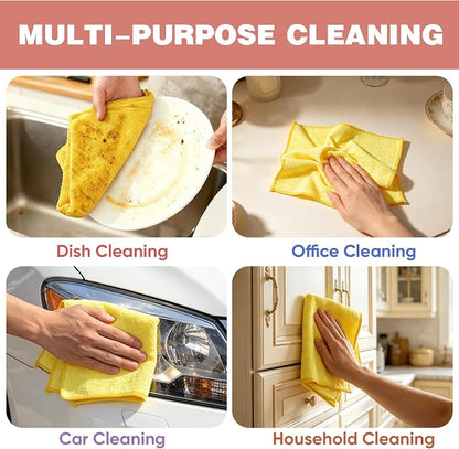TEAWOO 10 PCS Yellow Microfiber Cleaning Cloths, Highly Absorbent Microfiber Towels for Car, Kitchen, Bathroom and Household Cleaning, 11.8" X11.8