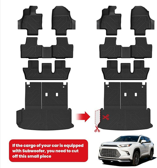 LASFIT Floor Mats for Toyota Grand Highlander 2026 2025 2024 Fits Without or with subwoofer (Include Hybrid), All Weather TPE Custom Fit Rear Trunk Mat for Grand Highlander Accessories