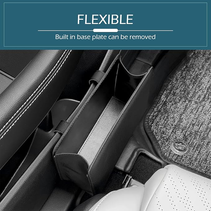 Car Trash Can, Leather Vehicle Trash Bin with 1 Roll Trash Bag, Mini Foldable Seat Back Hanging Storage Bag Container, Waterproof Car Door Storage Box, Universal for Most Cars (Black)