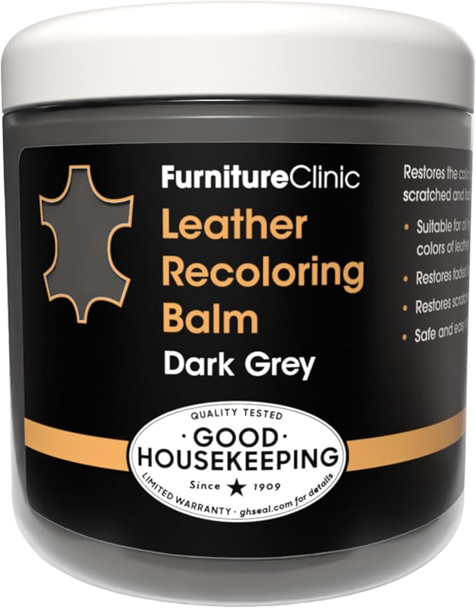 Furniture Clinic The Original Leather Recoloring Balm | Dark Grey Leather Dye | Repair Scratched, Faded, & Worn Leather | Restore Your Leather Couches, Sofas, Car Seats, and Furniture | 250 ml / 8.5 fl oz