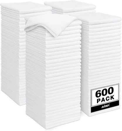 AIDEA Microfiber Cleaning Cloth White-600PK, Soft Microfiber Towels for Cars, Absorbent Cleaning Rags, Lint-Free Streak-Free Wash Cloths for House, Kitchen, Window,11.5"×11.5"