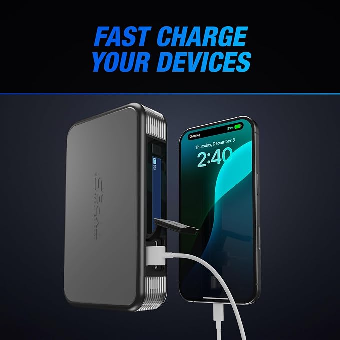 Type S Dynamic Light DL20 1000A Car Battery Jump Starter 12V 6L Gas 3L Diesel LCD Display, Car Jumper Starter Portable Charger, Jump Box, Power Bank, Emergency Hazard Lights, UL Listed - Gray