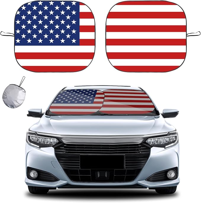 Kewucn 2 PCS Foldable Sunshade for Windshield Sun Heat and UV Rays Protection, Front Window and Interior Sun Shade, Car Accessories(31''28", Red Flag)