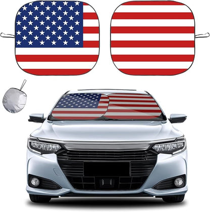 Kewucn 2 PCS Foldable Sunshade for Windshield Sun Heat and UV Rays Protection, Front Window and Interior Sun Shade, Car Accessories(31''28", Red Flag)