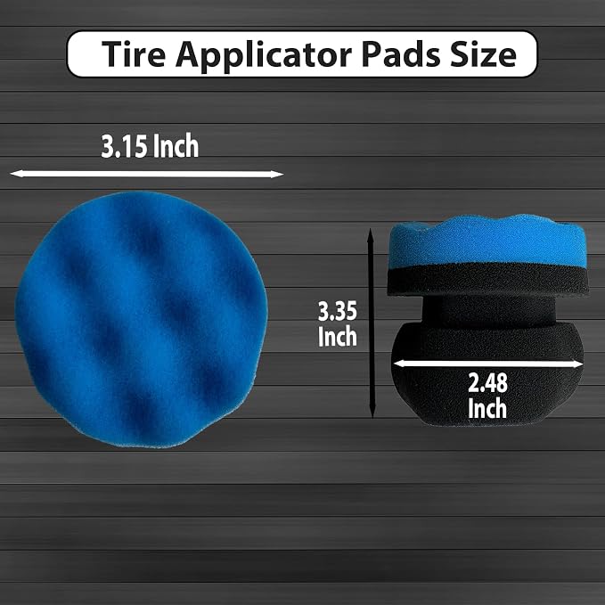 4 Pcs Tire Shine Applicator Pads, Tire Dressing Applicator, Reusable Tire Shine Sponge Wave Contoured for Car Detailing, 3.15inch (2 Blue & 2 Black)