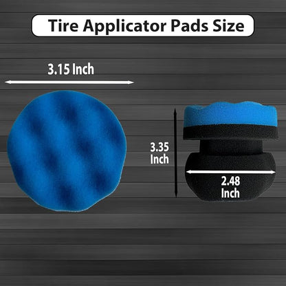 4 Pcs Tire Shine Applicator Pads, Tire Dressing Applicator, Reusable Tire Shine Sponge Wave Contoured for Car Detailing, 3.15inch (2 Blue & 2 Black)