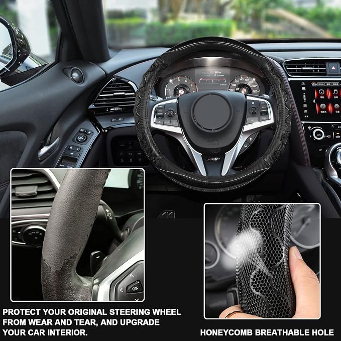 GIANT PANDA Steering Wheel Cover for Acura RDX and MDX, Car Steering Wheel Cover for Acura TLX and TL - Black