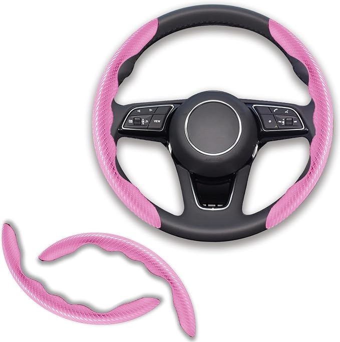 2pcs Universal Fit Carbon Fiber Steering Wheel Cover, Anti-Skid Steering Wheel Cover/Segmented Steering Wheel Protector/Car Interior Accessories (Plik)
