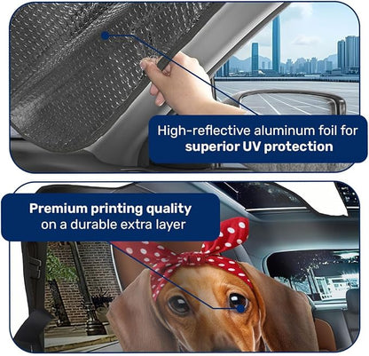 GENANY Cute Dachshund Dog Family Funny Windshield Sun Shade for Car SUV Truck (55x30 Inches), Sun Shade Windshield, Protector Blocks UV, Spring Car Decor