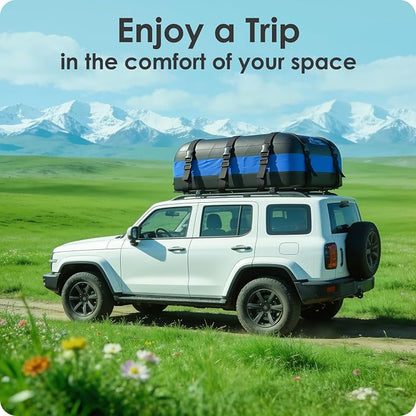 Car Rooftop Cargo Carrier Bag 20 Cubic Feet, 100% Waterproof Heavy Duty Car Roof Bag for All Vehicle with/Without Racks - Anti-Slip Mat, 6 Door Hooks, Storage Bags, 5CM Straps(Blue)
