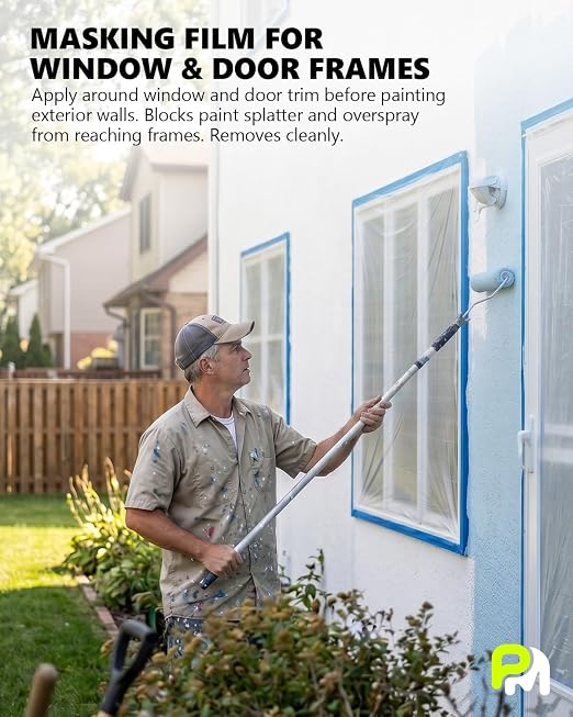 Pre-Taped Masking Film for Painting(2 Rolls) - 22" x 66'Painters Plastic Sheeting with Tape and Drape, Painters Drop Cloth for Automotive & Home, Cover for Walls/Floors/Windows/Cars Protection
